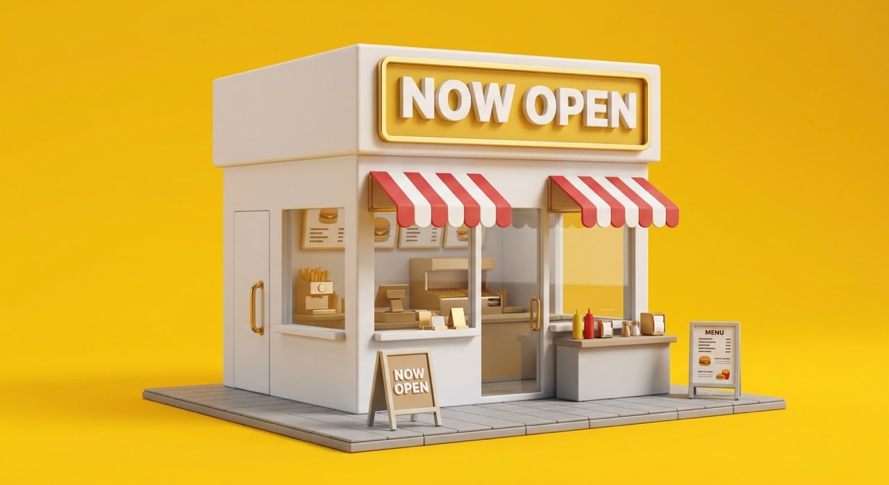Illustration of a newly opened small business storefront